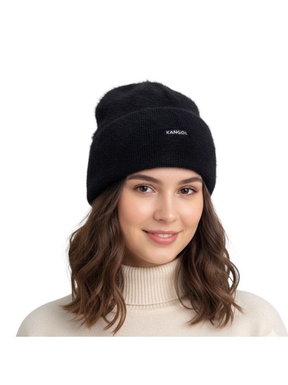 Vintage Y2K KANGOL Furgora pull on black fuzzy cuff beanie skull cap OS
